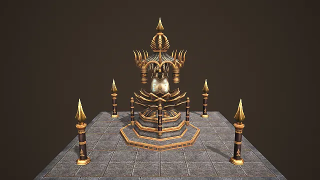 尖刺饰配核心灵物的异域神秘祭坛建筑 3D 场景模型