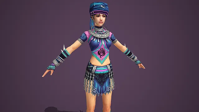 穿蓝紫民族风服饰的苗疆少女游戏 3D 模型