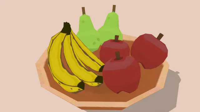 木碗装的水果食物梨香蕉苹果