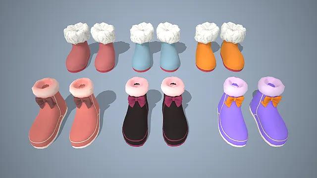 毛绒雪地靴  蝴蝶结装饰  保暖靴款  撞色鞋底  可爱风