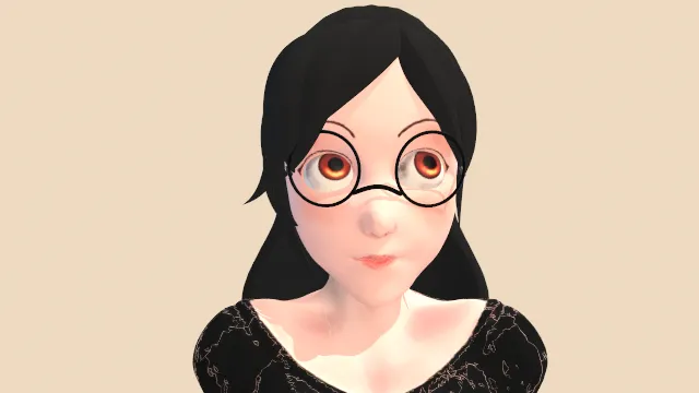 戴眼镜的黑发女孩半身像角色