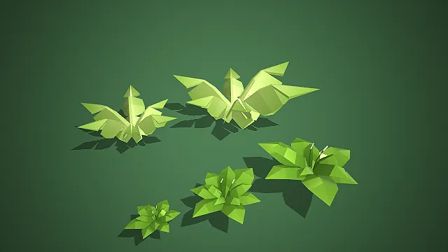 低多边形多尺寸绿叶植物模型套装写实模型