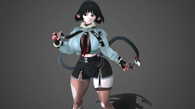 潮酷  朋克风  兽耳娘  牛仔短外套  匕首  二次元  异能少女