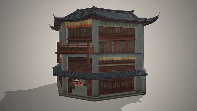 中式八角酒楼  双层重檐  明清商铺  茶酒雅间