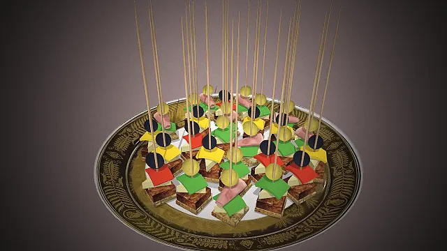 一个写实风格的3D冷餐拼盘模型