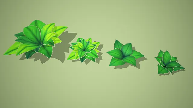 卡通风格渐变绿叶丛组合 3D 低多边形场景装饰模型
