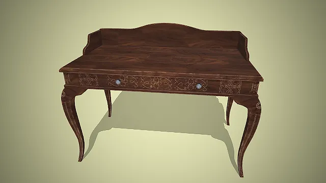 一款深胡桃木色的，写实风格欧式玄关桌3D模型