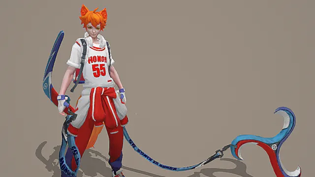 潮玩刺客角色：橙狐耳长尾钩索模型