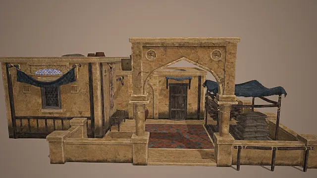 西域风情拱门将院式商住建筑模型