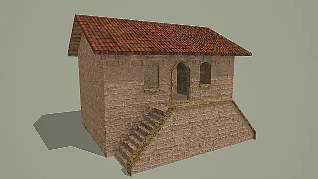 复古石砌带红瓦屋顶建筑3D模型