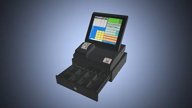 一台黑色的商用触控屏收银机