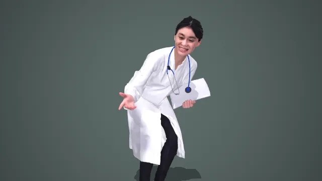 亲和活力风白大褂女医护俯身互动形象 3D 模型