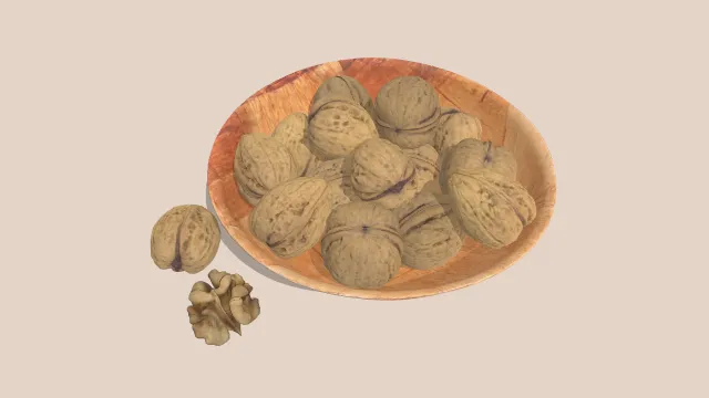 木碗中的核桃有被拨开的坚果食物