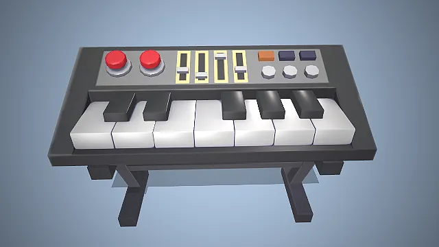 一个低多边形卡通风格的3D电子琴模型