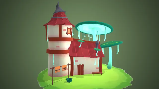 卡通风格蘑菇屋建筑场景房子