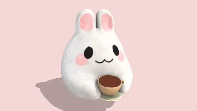 小兔子玩偶抱着饮料杯子玩具摆件