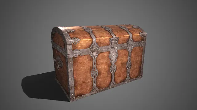 复古风格  镶边木箱  雕花金属镶边  中世纪  储物道具  木纹材质