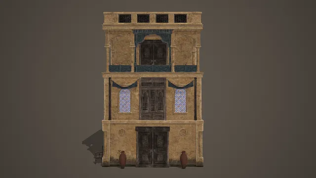 西域风情三层装饰门商住建筑模型