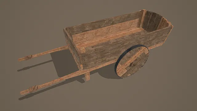 复古农耕风旧木敞篷独轮车3D模型