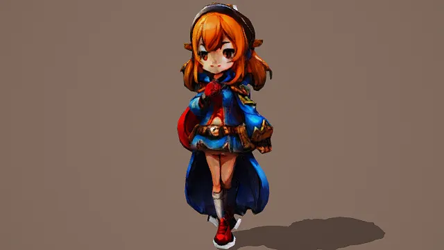 3D卡通风格Q版卡通女角色模型，创意设计（3D角色、卡通风格、可爱活泼，角色奇幻主题，角色元素）