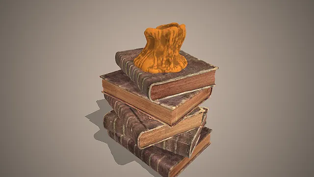 一个写实风格的3D复古堆叠书籍模型