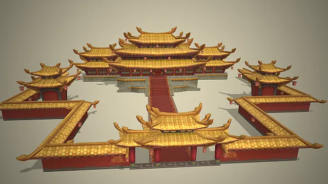 仙侠皇宫  金瓦黄檐  皇权圣地  龙纹雕花