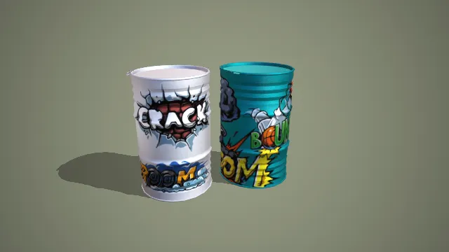 写实风格双配色涂鸦油桶 3D 工业风场景道具模型