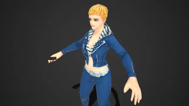 游戏角色模型  都市少女  金发短发  铆钉夹克  时尚穿搭  个性露腰设计  现代都市题材