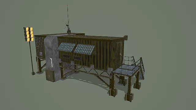 复古做旧工业风方舱建筑（含能源与通讯设施）3D模型