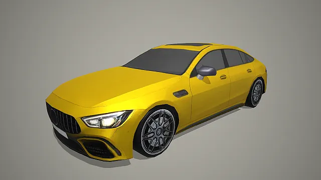 黄色奔驰 AMG GT 四门轿跑写实汽车模型