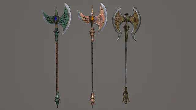 元素纹巨斧套装游戏武器3D模型 