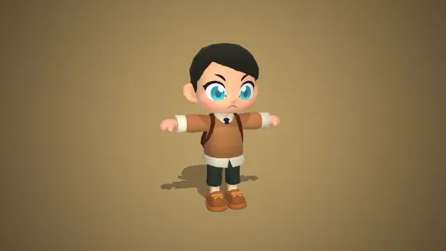 Q 版学生装扮卡通角色：萌系学院风小男生 3D 模型