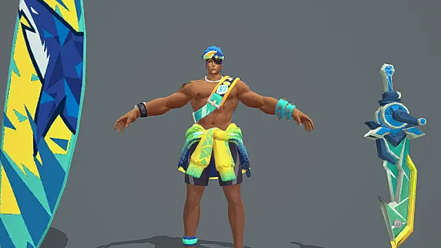 休闲海滩战士：蓝黄撞色冲浪板潮剑外观