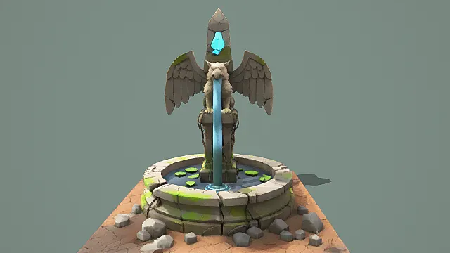 卡通风格奇幻狮鹫喷泉场景3D模型