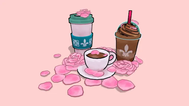 2D风格饮品咖啡纸杯包装茶杯花瓣装饰