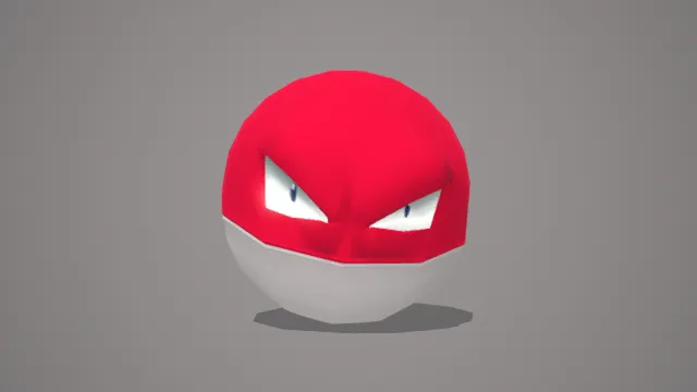卡通风格3D红白精灵球愤怒表情模型，创意设计（卡通红白球形愤怒表情、3D模型、炫酷卡通、搞怪趣味、二次元萌系）
