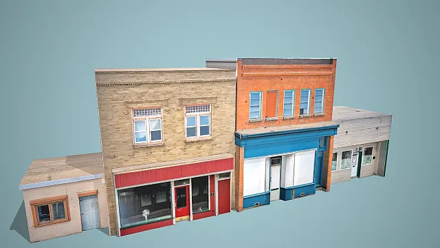 复古多元风格临街商铺组合建筑场景装饰模型