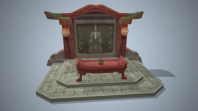 传统土地庙  财神龛  仙侠祭祀场景  手绘风