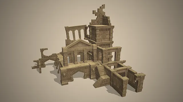 废墟神庙  石砌雕花  复古石质  古典神庙