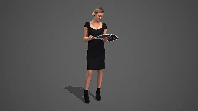 黑连衣裙女性站姿阅文件轻职场人物 3D 模型