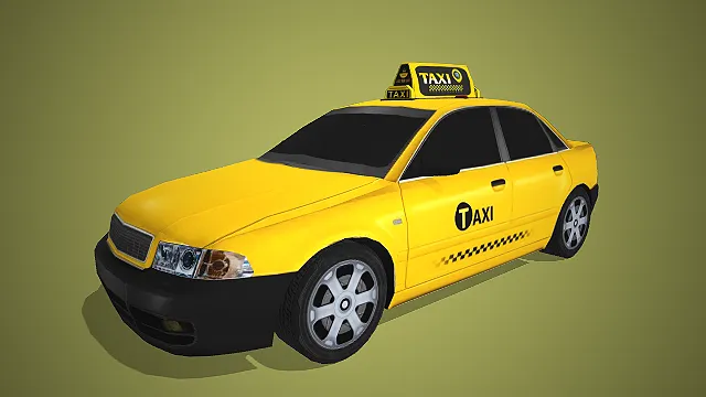 黄色四门 TAXI 出租车 3D 模型