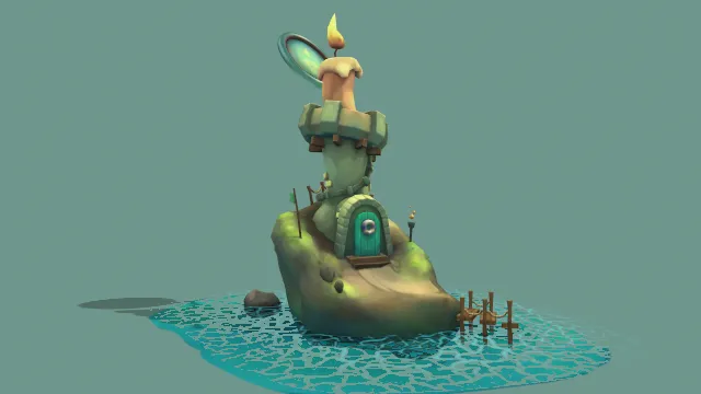 卡通风格灯塔场景海洋蜡烛建筑房屋