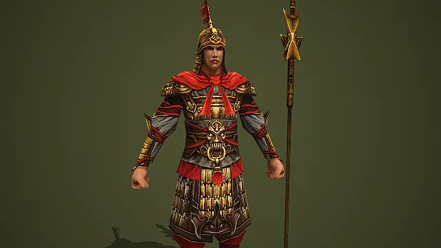 金红战甲持金纹长枪英武古风武将游戏角色模型