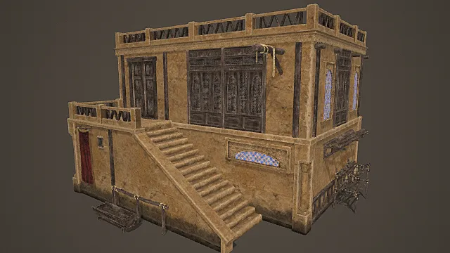 西域风情双层观景商住建筑模型