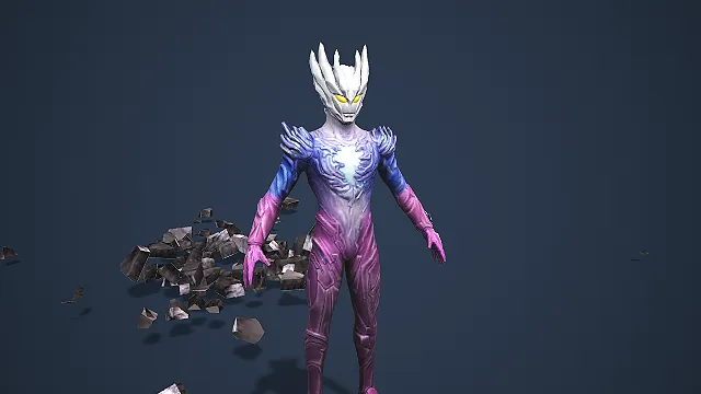 紫蓝渐变水晶质感神秘奥特曼角色模型