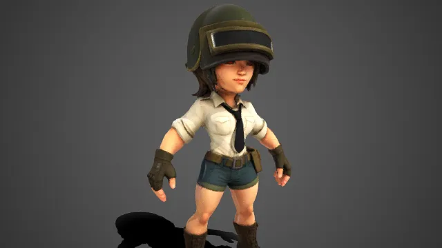 Q 版  少女形象  军绿色战术头盔  护目镜  休闲装  软萌  