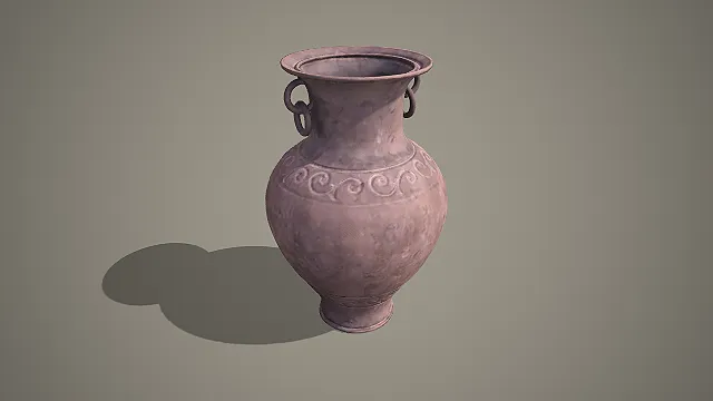 双活环耳卷草纹仿古铜釉瓷瓶中式风格器型 3D 模型