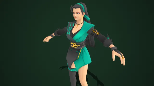 墨绿撞色：高马尾的武侠风女斗士  东方武侠风格  冷艳飒爽  金纹宽带  现代格斗装  仙侠冒险类  流派特征