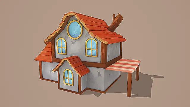 复古卡通风破旧小屋3D模型