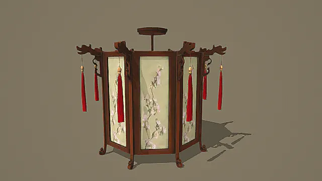 复古中式雕花绘景宫灯3D模型